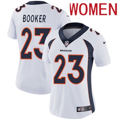 Women Denver Broncos #23 Devontae Booker White Nike Vapor Limited NFL Jersey